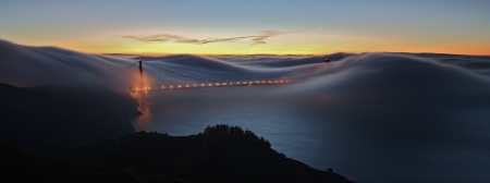 In the fog - Golden Gate, photo, fog, bridge