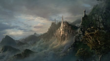 Fantasy Castle - sky, castle, fantasy, rocks