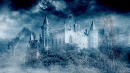 Fantasy Castle - dark, castle, fantasy, woman