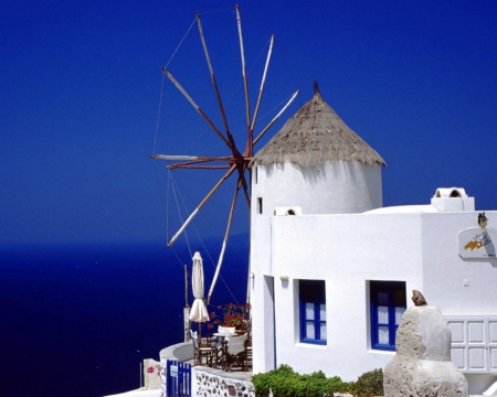 Santorini (Greece) - white, sky, santorini, travel, blue, sea, greece