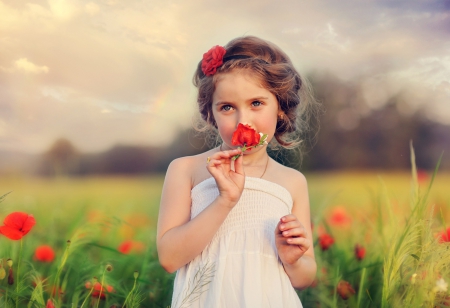 Beauty - poppies, sweetness, splendor, girl, sweet, child, flowers, poppies field, nature