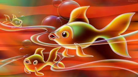 Here, Fishy Fishy - brown, orange, livingdoll, lips, white, red, green, bubbles, fish