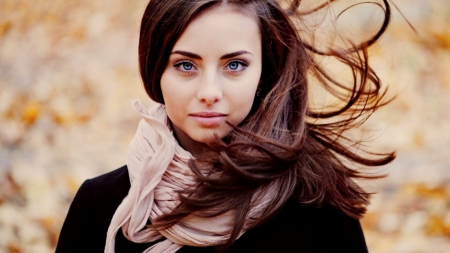 cute girl - beauty, brunette, scarf, smile