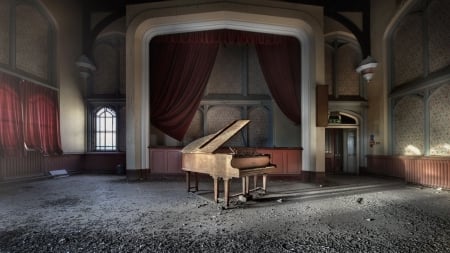 abandoned music room - house, piano, music, room, abandoned