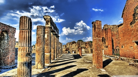 ancient ruins in pompeii italy hdr - clouds, columns, hdr, shadows, sky, ruins