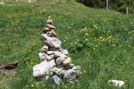 Pyramid - grass, nature, pyramid, stones