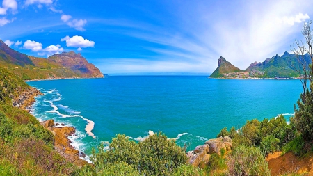 Summer At The Coast - clouds, beautiful, New Zealand, grass, city, ocean, bay, seashore