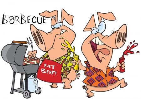 Barbecue - summer, cartoon, summertime, pigs, fun, barbecue