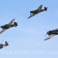 P-47G Thunderbolt; North American P-51C Mustang; Supermarine Spitfire MkI; and  Hawker Hurricane Mk1