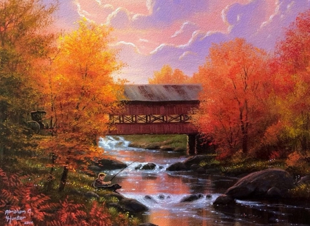 âœ«Autumn at Afternoonâœ« - autumn, fishing, places, trees, colorful, mountains, creative pre-made, dog, boys, architecture, rivers, paintings, bridges, landscapes, attractions in dreams, forests, waterfalls, stunning, nature, love four seasons, beautiful, leaves, seasons, scenery, colors, fall season