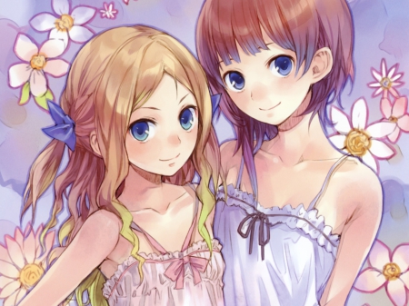 Atelier Rorona - pretty, anime, kawaii, female, blossom, blonde, flroal, blond hair, long hair, short hair, blond, nice, rpg, video game, anime girl, game, beautiful, girl, blonde hair, beauty, lovely, brown hair, sweet, flower, petals, blouse, cute