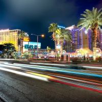 las vegas strip at night in long exposure