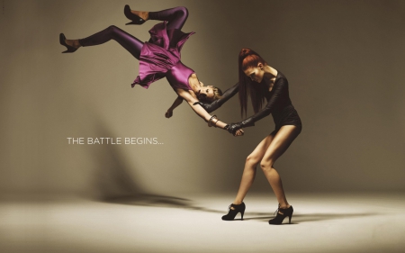 The battle begins - creative, fantasy, pink, black, battle, fight, girl, woman