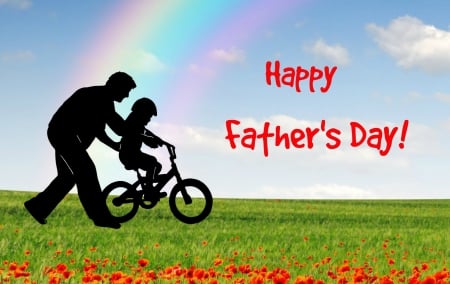 Happy Father's Day! - by cehenot, june, flower, child, bike, rainbow, red, green, field, day, father