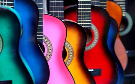 Guitars - rainbow, guitar, music, instrument, red, pink, blue, orange, green