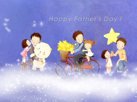 Happy Father's Day! - star, yellow, blue, balloon, vector, toy, child, bike, day, father