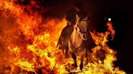 Riding Fire - Riding, rider, fire, flames, horse