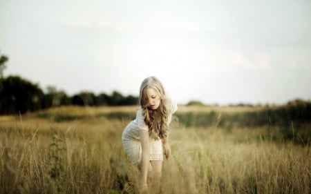 blonde - beauty, sky, field, grass