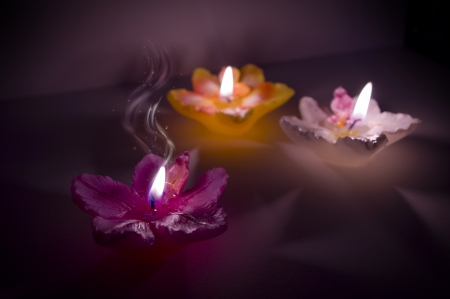 Fragrant Smoke - flame, purple, light, candles, smoke, orange