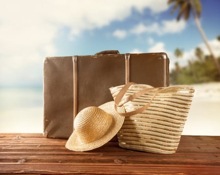 ♥Summer Vacation♥ - hat, tropical, summer, beach, vacation, bag