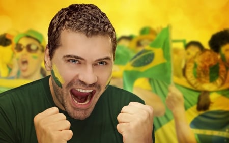 ♥ - victory, yellow, World Cup, FIFA, man, happy, football, smile, green, brazil