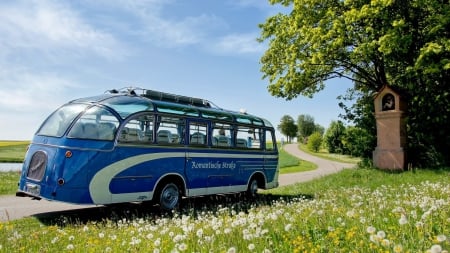 vintage german neoplan tour bus - bus, countryside, tour, vintage