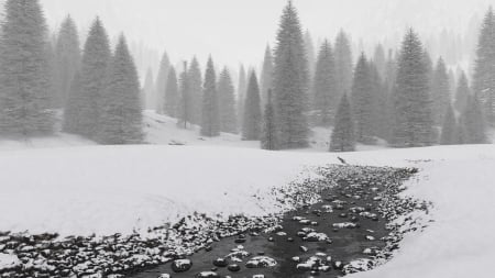 mountain river in winter - river, winter, forest, mountain, rocks