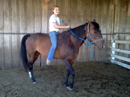 cowgirl on a horse - cowgirl, horse, stall, barn