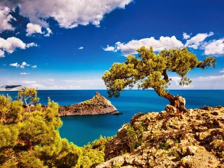 The nature of Crimea - crimea, sky, summer, bay, rocks, nature, beautiful, blue, waters, sea