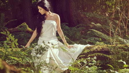 princess - dress, princess, white, forest