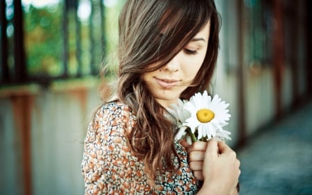 romantic girl - white, mood, romantic, flower