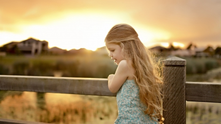 baby girl - mood, long hair, sunset, girl