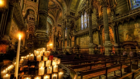 superb church interior hdr - ceiling, benches, church, candles, interior, hdr