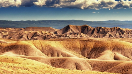 desert land and sky - mountains, desert, dunes, clouds