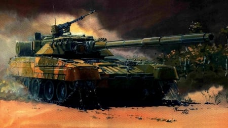 Tank Painting - gun, painting, desert, tank