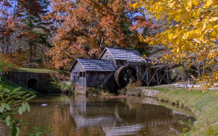 Mabry Mill in the Fall - watermill, heritage, water, usa