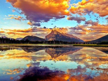 Incredible Banff... - lake, sky, national park, peaceful, sunset, mountains, forest, reflection, beautiful, clouds, canada