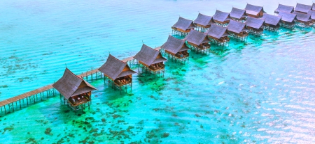 Dive Resort, Kapalai Islands - beautiful, chalets, crystalline sea, Sipadan, overwater, Malaysia, turquoise, paradise, holydays