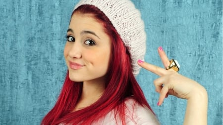 ariana - redhead, smile, cap, ring