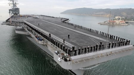 aircraft carrier returning home - plane, carrier, ship, military, sailors