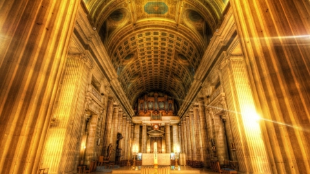 majestic golden alter in a cathedral hdr - cathedral, ceiling, hdr, alter, gold, interior