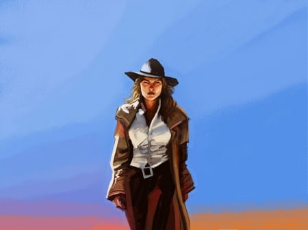 Tribute To Sharon Stone - women, girls, famous, westerns, female, cowgirls, hats, drawing, art, sharon stone, guns