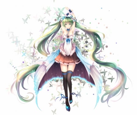 Hatsune Miku - nice, beauty, female, hot, twintail, simple, anime girl, miku hatsune, pretty, cool, anime, miku, twin tail, hatsune miku, sexy, girl, twintails, long hair, gown, lovely, cg, hatsune, vocaloids, hd, twin tails, vocaloid, plain, beautiful, sweet, green hair, dress