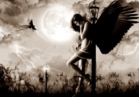 And I will remember you... - sepia, angel, woman, wings