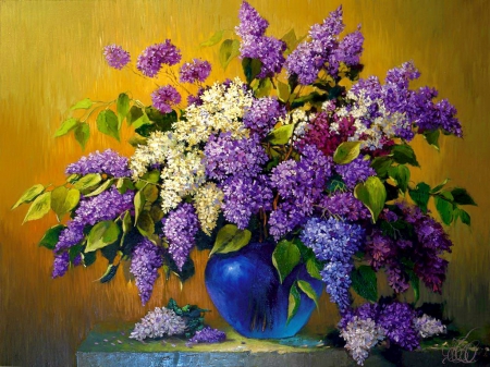 Lilac in vase - fragrance, bouquet, still life, spring, vase, painting, art, pretty, beautiful, scent, flowers, lvoely, harmony