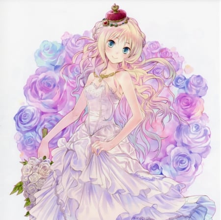 Pretty Flower - flower, rose, plain, maiden, video game, sublime, blonde, adorable, blond, soft, blonde hari, anime, lovely, female, gown, beautiful, game, rpg, bouquet, girl, anime girl, elegant, gorgeous, blonde hair, lady, atelier, simple, pretty, kawaii, beauty, sweet, dress, long hair, divine, nice