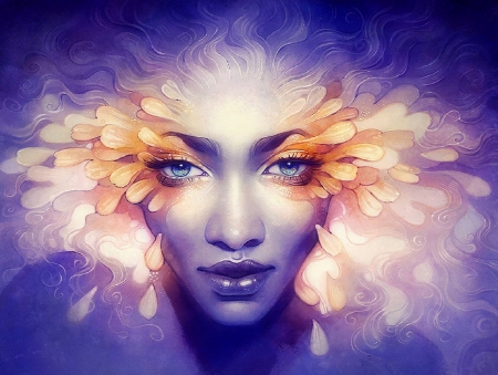 ~The Exotic Autumn~ - girls, woman, autumn, models, lips, female, people, eyes, creative pre-made, face, gorgeous, digital art, flowers in their hair, paintings, artistic, lady, beautiful girls, exotic, love four seasons, weird things people wear, seasons, portraits, flowers, drawings, fall season