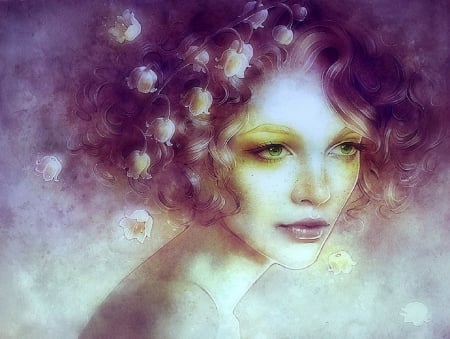 ~Lady in Springtime~ - artistic, people, female, creative pre-made, splendor, eyes, spring, drawings, flowers, beautiful girls, gorgeous, face, seasons, flowers in their hair, portraits, paintings, digital art, models, weird things people wear, girls, lips, lady, woman, love four seasons