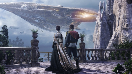 Fantasy world - science fiction, spaceship, balcony, royal, dune