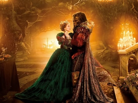 Beauty and the Beast (2014) - woman, beauty and the beast, movie, lea seydoux, belle, fire, fantasy, vincent cassel, orange, love, actress, candle, couple, girl, light, la belle et la bete, dress